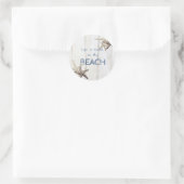Teder houtstructuur, Zeester, Strand Ronde Sticker (Tas)