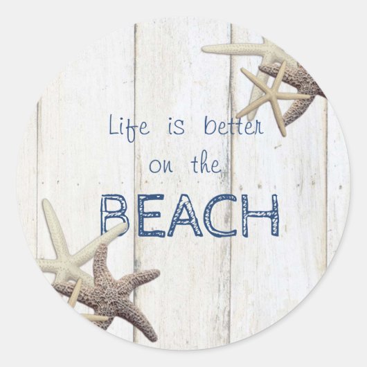 Teder houtstructuur, Zeester, Strand Ronde Sticker (Voorkant)
