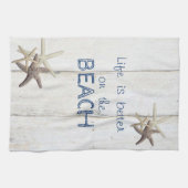 Teder houtstructuur, Zeester, Strand Theedoek (Horizontaal)