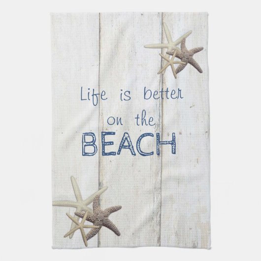 Teder houtstructuur, Zeester, Strand Theedoek (Verticaal)