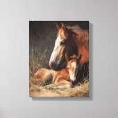 Teder kastanjebruin merrie- en veulenschilderij canvas afdruk (Voorkant)