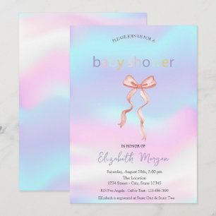 Teder Roze Strik Holografische Baby Shower Kaart