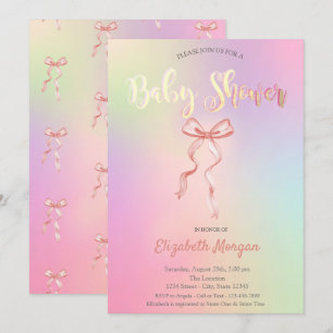 Teder Roze Strik Holografische Baby Shower Kaart