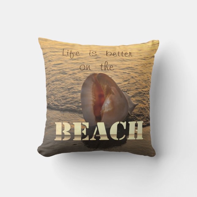 Teder Strand Zonsondergang Schelp Zand Kussen (Voorkant)