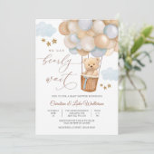 Teder Teddybeer Babyshower Uitnodiging (Staand voorkant)