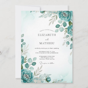 Teder Waterverf Bruiloft in Teal Kaart