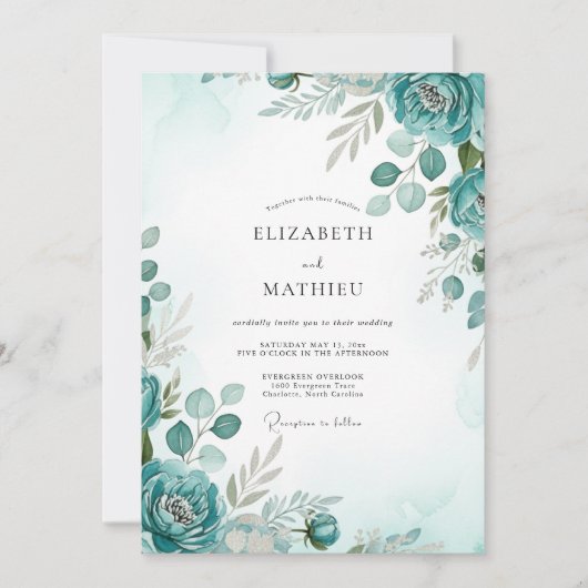 Teder Waterverf Bruiloft in Teal Kaart (Voorkant)