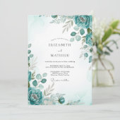 Teder Waterverf Bruiloft in Teal Kaart (Staand voorkant)