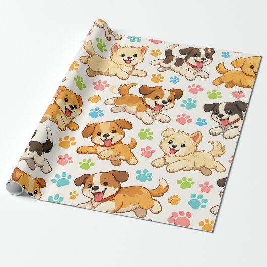 Teder Watervlekpatroon met Hondje (3) Cadeaupapier (Uitgerold)