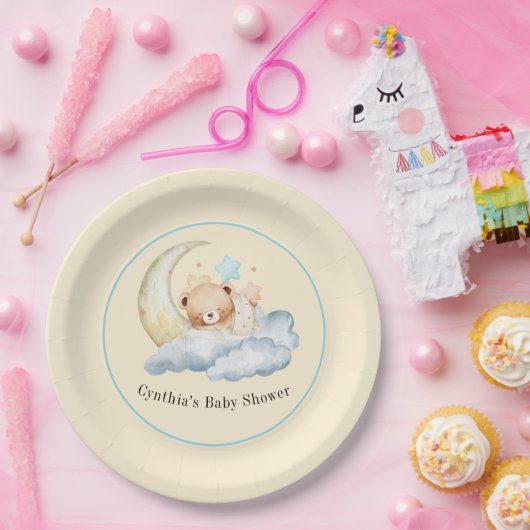 Tederbeer jongens babyshower papieren bord (Feest)