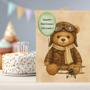 Tederbeer Whimsical Vintage Vliegtuig Cute Aangepa Briefkaart