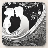 tedere kus wit & zwart silhouet liefde bier onderzetter (Voorkant)