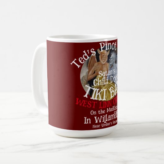 Ted's Pinot Noir Satan's Chili Dog Tiki Bar Koffiemok (Voorkant links)