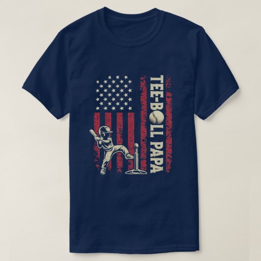 Tee-Ball Papa Patriottische Honkbal Vader T-shirt (Design voorkant)