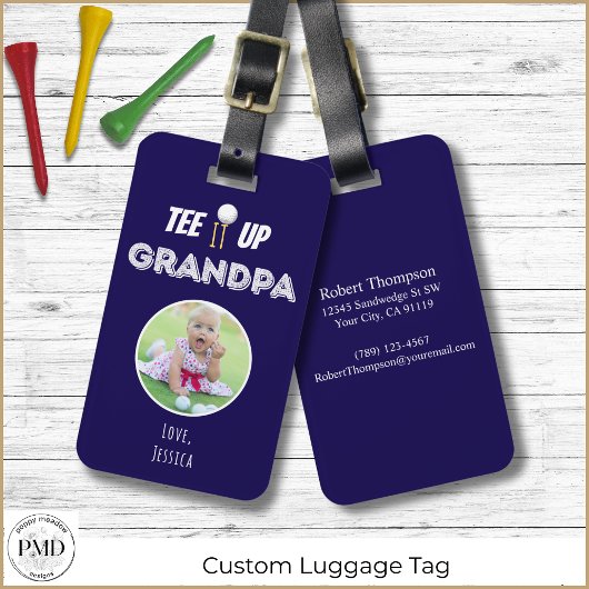 Tee It Up Opa Maatwerk Foto Vaderdag Blauw Bagagelabel