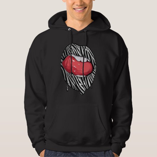 Tee Lips with Zebra Pattern Woman Tongue Girl Lips Hoodie (Voorkant)