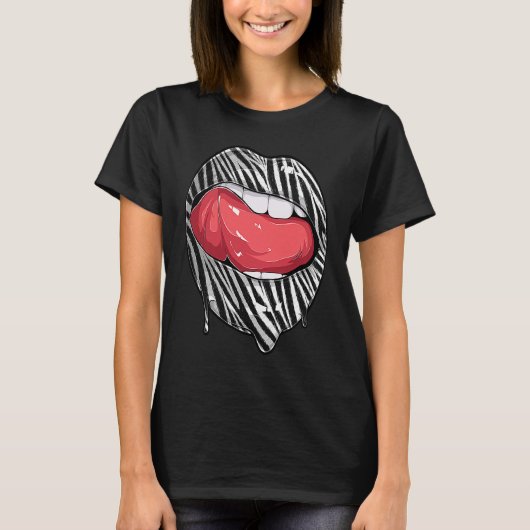 Tee Lips with Zebra Pattern Woman Tongue Girl Lips T-shirt (Voorkant)