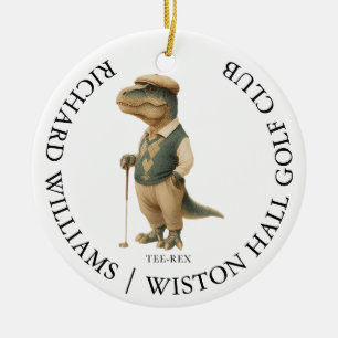 Tee-Rex Dinosaur Aangepaste Golfer Naam En Club Keramisch Ornament