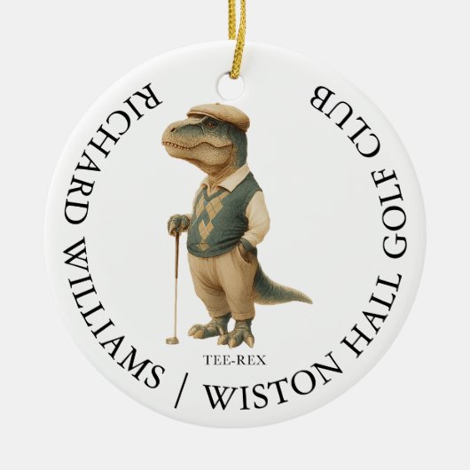 Tee-Rex Dinosaur Aangepaste Golfer Naam En Club Keramisch Ornament (Voorkant)