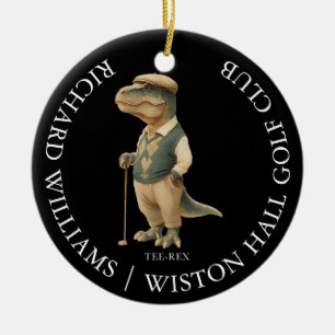 Tee-Rex Dinosaur Aangepaste Golfer Naam En Club Keramisch Ornament