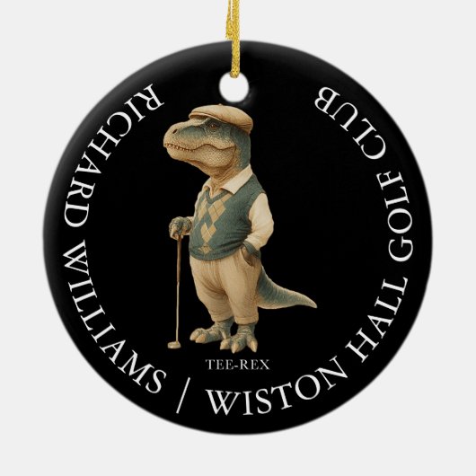 Tee-Rex Dinosaur Custom Golfer Name And Club Keramisch Ornament (Achterkant)