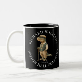 Tee-Rex Dinosaur Custom Golfer Name And Club Tweekleurige Koffiemok