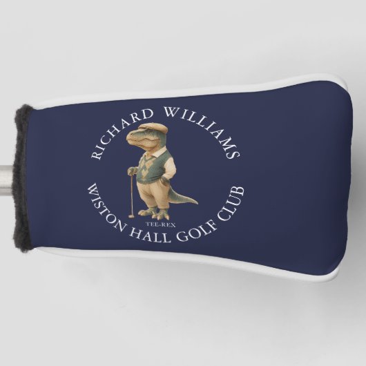Tee-Rex Dinosaur Golfer Name And Club Navy Blue Golfheadcover (Voorkant)