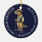 Tee-Rex Dinosaur Golfer Name And Club Navy Blue Keramisch Ornament (Voorkant)