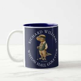 Tee-Rex Dinosaur Golfer Name And Club Navy Blue Tweekleurige Koffiemok