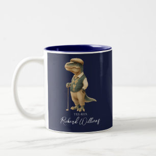 Tee-Rex Golfer Dinosaur Handtekening Naam Navy Bla Tweekleurige Koffiemok