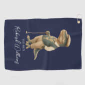 Tee-Rex Golfer Dinosaur Signature Name Navy Blue Golfhanddoek (Horizontaal)