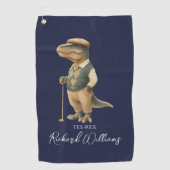 Tee-Rex Golfer Dinosaur Signature Name Navy Blue Golfhanddoek (Voorkant)
