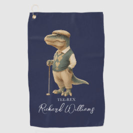 Tee-Rex Golfer Dinosaur Signature Name Navy Blue Golfhanddoek