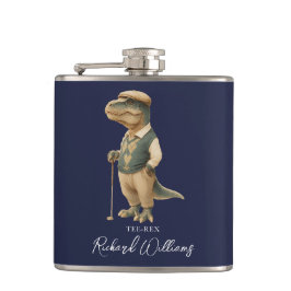 Tee-Rex Golfer Dinosaur Signature Name Navy Blue Heupfles
