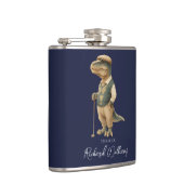 Tee-Rex Golfer Dinosaur Signature Name Navy Blue Heupfles (Rechts)