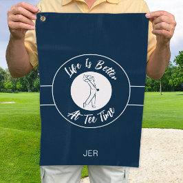 Tee Tijd Golfer Humor Sporten Monogram Blauwe Witt Golfhanddoek