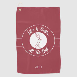 Tee Tijd Golfer Humor Sporten Monogram Dieprood Ro Golfhanddoek