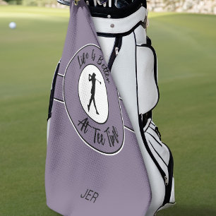 Tee Time Golfer Humor Sporten Monogram Paars Zwart Golfhanddoek