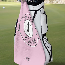 Tee Time Golfer Humor Sporten Monogram Roze Zwart Golfhanddoek