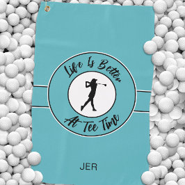 Tee Time Golfer Humor Sporten Monogram Teal Zwart Golfhanddoek