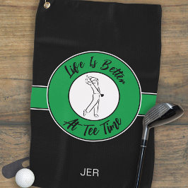Tee Time Golfer Humor Sporten Monogram Zwarte Groe Golfhanddoek