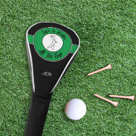 Tee Time Golfer Sport Humor Monogram Zwart Groen Golfheadcover