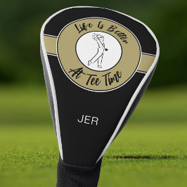 Tee Time Golfer Sportieve Humor Monogram Zwart Gou Golfheadcover