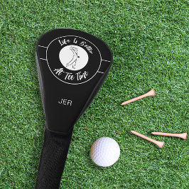 Tee Time Golfer Sportieve Humor Monogram Zwart Wit Golfheadcover