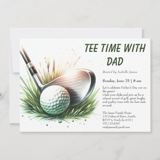 Tee Time met Papa Bewerkbare Vaderdag Golf Feest Kaart (Voorkant)