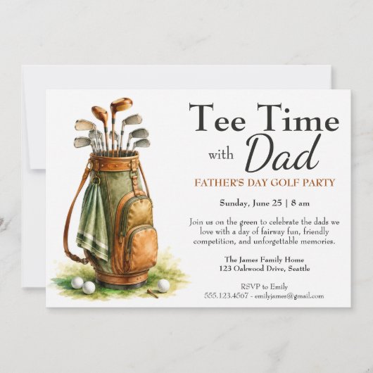 Tee Time met Papa Bewerkbare Vaderdag Golf Feest Kaart (Voorkant)