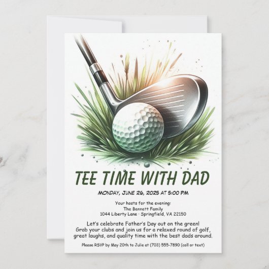 Tee Time met Papa Bewerkbare Vaderdag Golf Feest Kaart (Voorkant)