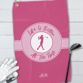Tee Time Monogram – Roze Humor Ontwerp Voor Haar Golfhanddoek