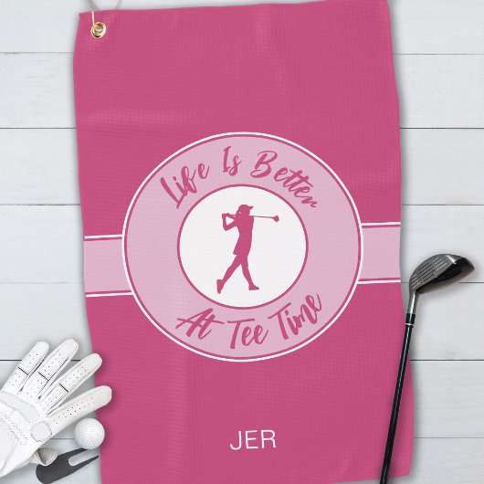 Tee Time Monogram – Roze Humor Ontwerp Voor Haar Golfhanddoek