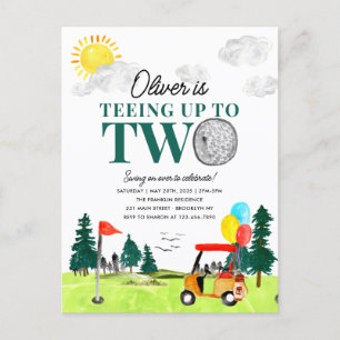 Teeding to Two Golf Boy Golfing Partee 2e Verjaard Briefkaart